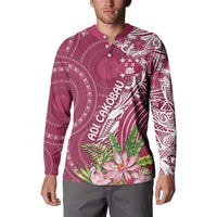 Fiji Adi Cakobau School Personalised Button Sweatshirt Masi Tapa Mix Plumeria