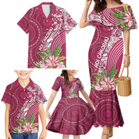 Fiji Adi Cakobau School Personalised Family Matching Mermaid Dress and Hawaiian Shirt Masi Tapa Mix Plumeria