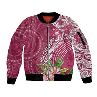 Fiji Adi Cakobau School Personalised Sleeve Zip Bomber Jacket Masi Tapa Mix Plumeria