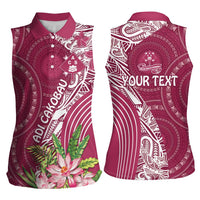 Fiji Adi Cakobau School Personalised Women Sleeveless Polo Shirt Masi Tapa Mix Plumeria