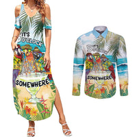 It's 5 o'clock Somewhere Couples Matching Summer Maxi Dress and Long Sleeve Button Shirt Beach Party - Polynesian Pride