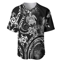 Aloha Hawaii Turtles Floral Baseball Jersey Obsidian Glaze LT7 Black - Polynesian Pride