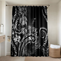 Aloha Hawaii Turtles Floral Bathroom Set Obsidian Glaze LT7 Shower Curtain Only Black - Polynesian Pride