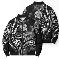 Aloha Hawaii Turtles Floral Bomber Puffer Jacket Obsidian Glaze LT7 - Polynesian Pride