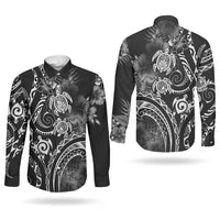 Aloha Hawaii Turtles Floral Couples Matching Off Shoulder Short Dress and Long Sleeve Button Shirt Obsidian Glaze LT7 - Polynesian Pride
