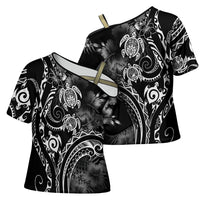 Aloha Hawaii Turtles Floral Cross Shoulder Shirt Obsidian Glaze LT7 - Polynesian Pride