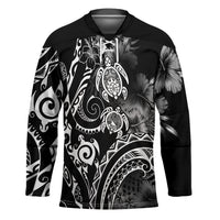 Aloha Hawaii Turtles Floral Hockey Jersey Obsidian Glaze LT7 Unisex Black - Polynesian Pride