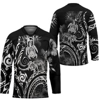 Aloha Hawaii Turtles Floral Hockey Jersey Obsidian Glaze LT7 - Polynesian Pride