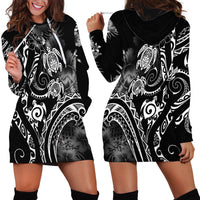 Aloha Hawaii Turtles Floral Hoodie Dress Obsidian Glaze LT7 - Polynesian Pride
