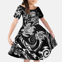 Aloha Hawaii Turtles Floral Kid Short Sleeve Dress Obsidian Glaze LT7 KID Black - Polynesian Pride