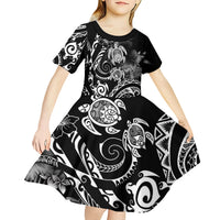 Aloha Hawaii Turtles Floral Kid Short Sleeve Dress Obsidian Glaze LT7 - Polynesian Pride