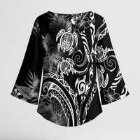 Aloha Hawaii Turtles Floral Kimono Sleeve Blouse Obsidian Glaze LT7 - Polynesian Pride
