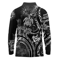 Aloha Hawaii Turtles Floral Long Sleeve Polo Shirt Obsidian Glaze LT7 - Polynesian Pride