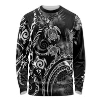 Aloha Hawaii Turtles Floral Long Sleeve Shirt Obsidian Glaze LT7 Unisex Black - Polynesian Pride