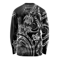 Aloha Hawaii Turtles Floral Long Sleeve Shirt Obsidian Glaze LT7 - Polynesian Pride