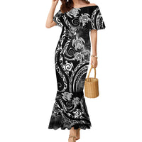 Aloha Hawaii Turtles Floral Mermaid Dress Obsidian Glaze LT7 Women Black - Polynesian Pride