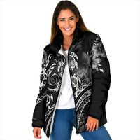 Aloha Hawaii Turtles Floral Padded Jacket Obsidian Glaze LT7 Women Black - Polynesian Pride