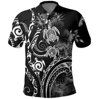 Aloha Hawaii Turtles Floral Polo Shirt Obsidian Glaze LT7 Black - Polynesian Pride