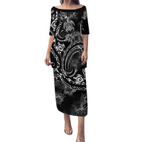 Aloha Hawaii Turtles Floral Puletasi Obsidian Glaze LT7 Long Dress Black - Polynesian Pride