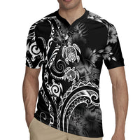 Aloha Hawaii Turtles Floral Rugby Jersey Obsidian Glaze LT7 - Polynesian Pride