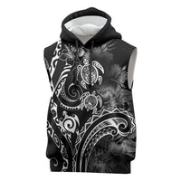 Aloha Hawaii Turtles Floral Sleeveless Hoodie Obsidian Glaze LT7 Black - Polynesian Pride