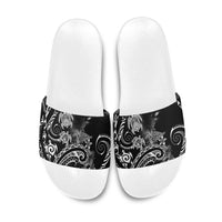 Aloha Hawaii Turtles Floral Slide Sandals Obsidian Glaze LT7 Black - Polynesian Pride