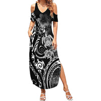 Aloha Hawaii Turtles Floral Summer Maxi Dress Obsidian Glaze LT7 Women Black - Polynesian Pride