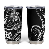 Aloha Hawaii Turtles Floral Tumbler Cup Obsidian Glaze LT7 Black - Polynesian Pride