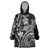 Aloha Hawaii Turtles Floral Wearable Blanket Hoodie Obsidian Glaze LT7 One Size Black - Polynesian Pride