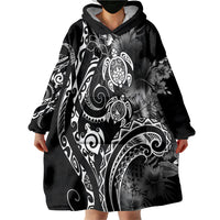 Aloha Hawaii Turtles Floral Wearable Blanket Hoodie Obsidian Glaze LT7 - Polynesian Pride