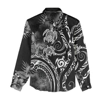 Aloha Hawaii Turtles Floral Women Casual Shirt Obsidian Glaze LT7 - Polynesian Pride