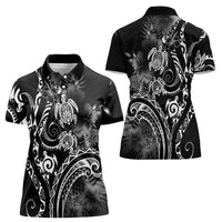 Aloha Hawaii Turtles Floral Women Polo Shirt Obsidian Glaze LT7 - Polynesian Pride