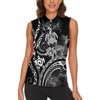 Aloha Hawaii Turtles Floral Women Sleeveless Polo Shirt Obsidian Glaze LT7 - Polynesian Pride