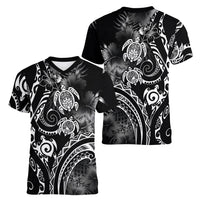 Aloha Hawaii Turtles Floral Women V-Neck T-Shirt Obsidian Glaze LT7 - Polynesian Pride