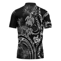 Aloha Hawaii Turtles Floral Zipper Polo Shirt Obsidian Glaze LT7 - Polynesian Pride