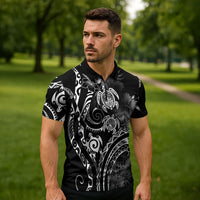 Aloha Hawaii Turtles Floral Zipper Polo Shirt Obsidian Glaze LT7 - Polynesian Pride