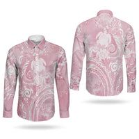 Aloha Hawaii Turtles Floral Couples Matching Off Shoulder Short Dress and Long Sleeve Button Shirt Pink Marbles Glaze LT7 - Polynesian Pride