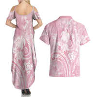Aloha Hawaii Turtles Floral Couples Matching Summer Maxi Dress and Hawaiian Shirt Pink Marbles Glaze LT7 - Polynesian Pride