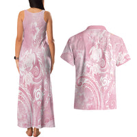 Aloha Hawaii Turtles Floral Couples Matching Tank Maxi Dress and Hawaiian Shirt Pink Marbles Glaze LT7 - Polynesian Pride