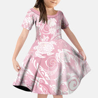Aloha Hawaii Turtles Floral Family Matching Long Sleeve Bodycon Dress and Hawaiian Shirt Pink Marbles Glaze LT7 Daughter's Dress Pink - Polynesian Pride