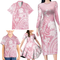 Aloha Hawaii Turtles Floral Family Matching Long Sleeve Bodycon Dress and Hawaiian Shirt Pink Marbles Glaze LT7 - Polynesian Pride
