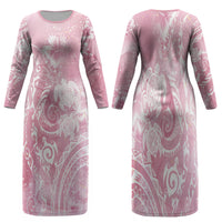 Aloha Hawaii Turtles Floral Family Matching Long Sleeve Bodycon Dress and Hawaiian Shirt Pink Marbles Glaze LT7 Mom's Dress Pink - Polynesian Pride
