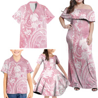 Aloha Hawaii Turtles Floral Family Matching Off Shoulder Maxi Dress and Hawaiian Shirt Pink Marbles Glaze LT7 - Polynesian Pride