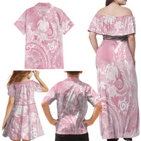 Aloha Hawaii Turtles Floral Family Matching Off Shoulder Maxi Dress and Hawaiian Shirt Pink Marbles Glaze LT7 - Polynesian Pride