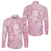 Aloha Hawaii Turtles Floral Family Matching Off Shoulder Maxi Dress and Hawaiian Shirt Pink Marbles Glaze LT7 Dad's Shirt - Long Sleeve Pink - Polynesian Pride