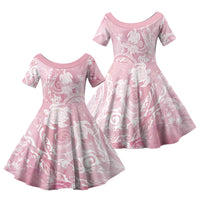 Aloha Hawaii Turtles Floral Family Matching Off Shoulder Maxi Dress and Hawaiian Shirt Pink Marbles Glaze LT7 Daughter's Dress Pink - Polynesian Pride