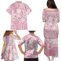 Aloha Hawaii Turtles Floral Family Matching Puletasi and Hawaiian Shirt Pink Marbles Glaze LT7 - Polynesian Pride