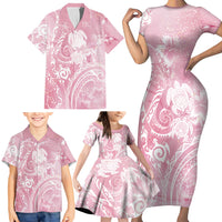 Aloha Hawaii Turtles Floral Family Matching Short Sleeve Bodycon Dress and Hawaiian Shirt Pink Marbles Glaze LT7 - Polynesian Pride