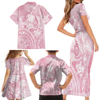 Aloha Hawaii Turtles Floral Family Matching Short Sleeve Bodycon Dress and Hawaiian Shirt Pink Marbles Glaze LT7 - Polynesian Pride