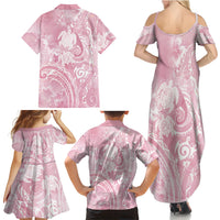 Aloha Hawaii Turtles Floral Family Matching Summer Maxi Dress and Hawaiian Shirt Pink Marbles Glaze LT7 - Polynesian Pride